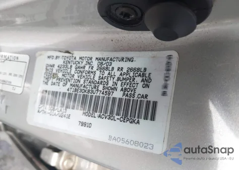 2003 Toyota Camry Xle z USA, uszkodzony, nr VIN 4T1BE30K83U774597